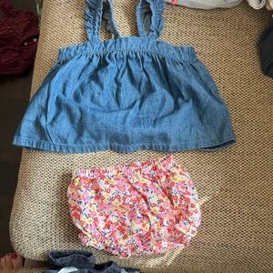 Old Navy Denim Ruffled Strap Tank Top with Floral Bloomer Set - Blue & Multi